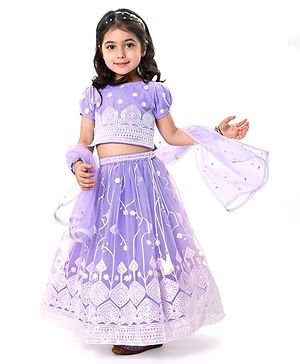 Babyhug Woven Half Sleeves Thread With Sequined Embroidered Choli & Lehenga Set with Dupatta - Lavender