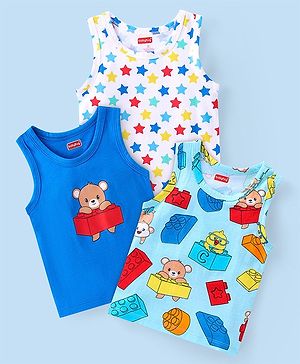 Babyhug 100% Cotton Single Jersey Anti Bacterial Sleeveless Vests Bear & Star Print Pack Of 3 - Multicolor