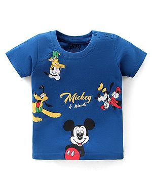 Babyhug Disney Cotton Knit Half Sleeves T-Shirt With Mickey Mouse Graphics - Blue