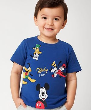 Babyhug Disney Cotton Knit Half Sleeves T-Shirt With Mickey Mouse Graphics - Blue