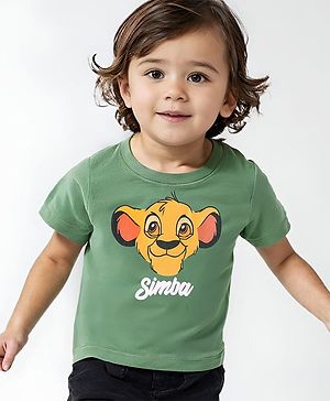 Babyhug Disney Cotton Knit Half Sleeves T-Shirt with Lion King Graphics-Green