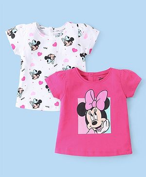 Babyhug Disney 100% Cotton Knit Half Sleeves Tops with Minnie Mouse Graphics Pack of 2 - Multicolour