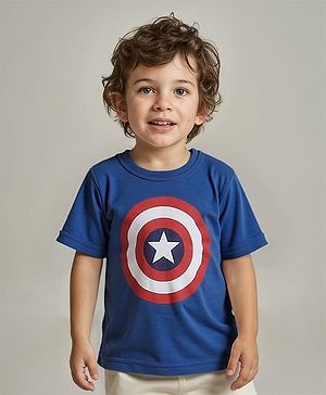 Babyhug Marvel Cotton Knit Half Sleeves T-Shirt with Avengers Graphics - Navy Blue