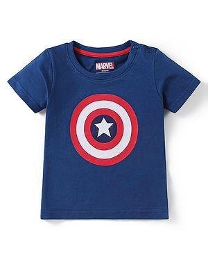 Babyhug Marvel Cotton Knit Half Sleeves T-Shirt with Avengers Graphics - Navy Blue