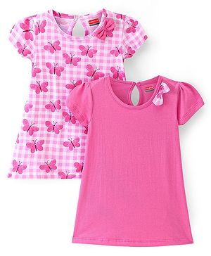 Babyhug Single Jersey Knit Half Sleeves Frocks With Butterfly Print Pack Of 2 - Multicolor