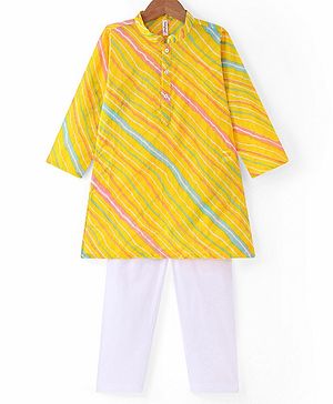 Babyhug Cotton Woven Full Sleeves Printed Kurta With Pyjama - Yellow