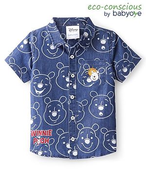 Babyoye Disney Cotton Woven Half Sleeves Shirt with Winnie The Pooh Print - Navy Blue