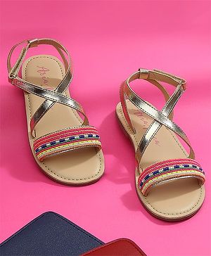 Aria+Nica Beads Detailed Sandals - Golden