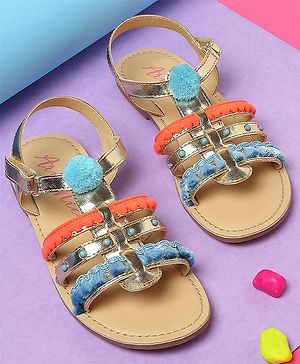 Aria+Nica Pom Pom Detailed Sandals - Golden