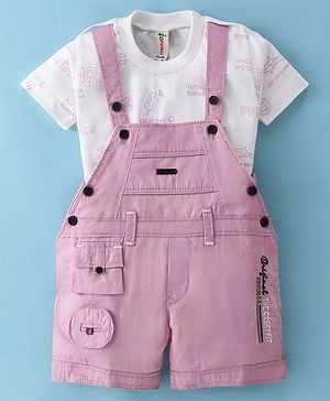 Dapper Dudes Embosis Hosiery Solid Dungaree With Half Sleeves Tee - Onion Pink