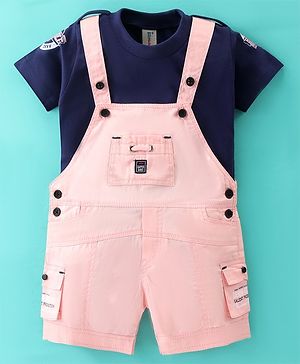 Dapper Dudes Embosis Hosiery Solid Dungaree With Half Sleeves Tee - Peach