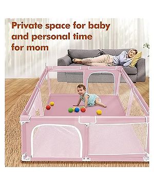 Babyhug Smart Portable with Safety Lock Playpen with Play Gate Fence - Pink
