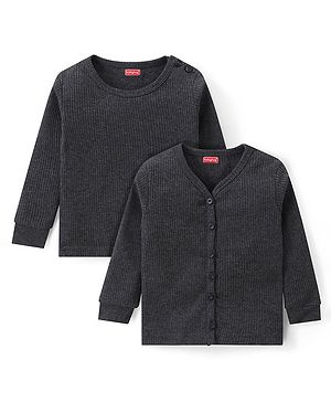Babyhug Full Sleeves Front Open & Pullover Vest Combo Pack Of 2 - Dark Grey
