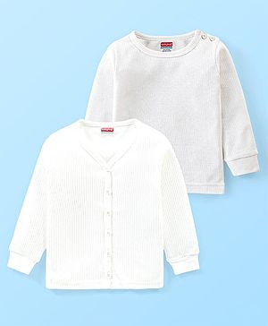 Babyhug Front Open Full Sleeve Solid Color Front Open & Pullover Thermal Vests Pack of 2 - Off White