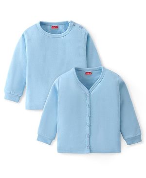 Babyhug Front Open & Pullover Full Sleeve Solid Colour Thermal Vests Pack of 2 - Blue