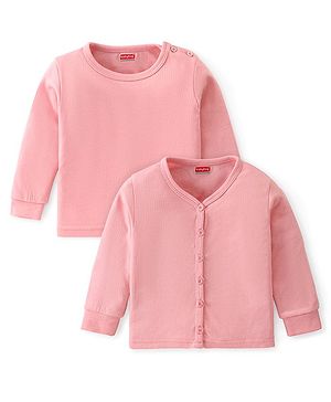 Babyhug Front Open & Pullover Full Sleeve Solid Colour Thermal Vests Pack of 2 - Pink