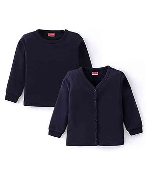 Babyhug Front Open & Pullover Full Sleeves Solid Colour Thermal Vests Pack of 2 - Navy Blue