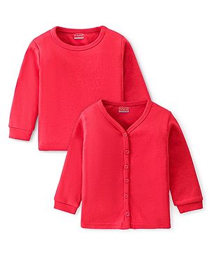 Babyhug Front Open & Pullover Full Sleeve Solid Colour Thermal Vests Pack of 2 - Red