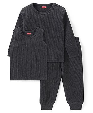 Babyhug Solid Full Sleeves Thermal Vests & Pant Set - Dark Grey