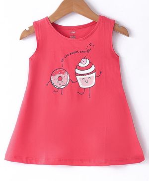 Simply Sinker Sleeveless Cupcake & Donuts Printed Frock - Coral