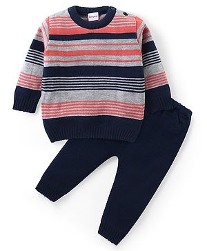 Babyhug Knit Full Sleeves Sweater & Pant Set Stripe Design -Multicolour