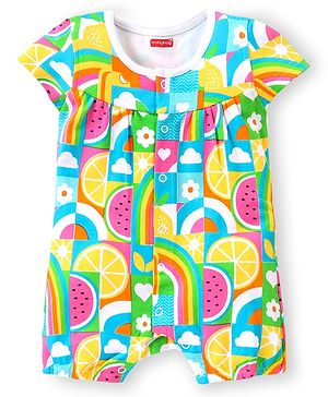 Babyhug 100% Cotton Knit Half Sleeves Romper with Fruit Print - Multicolour