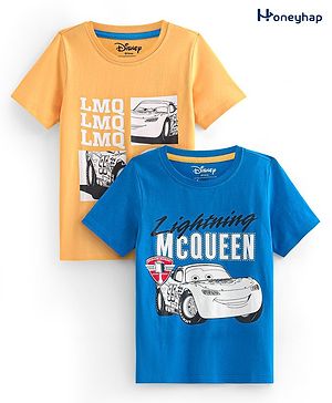 HoneyHap Disney Cotton Knit Half Sleeves T-Shirt with Cars Graphics Pack of 2 - Multicolour