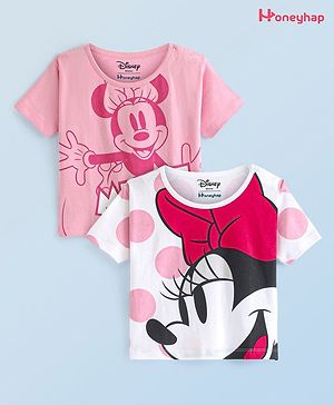 Honeyhap Disney Cotton Knit Half Sleeves T-Shirts with Minnie Mouse Graphics Pack of 2 - Multicolour