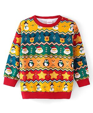 Babyhug Cotton Knit Full Sleeves Sweatshirt With Christmas Theme Print - Multicolor