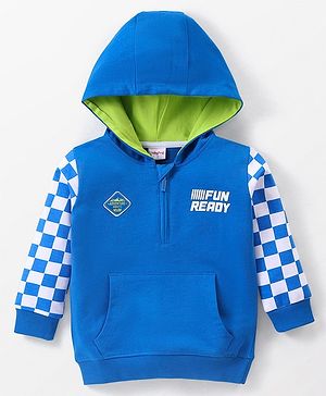 Babyhug Cotton Full Sleeves Sweatjacket With Front Pocket & Hood HD Print - Blue