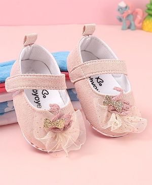 Babyoye Booties with Velcro Closure with Applique  -  Pink