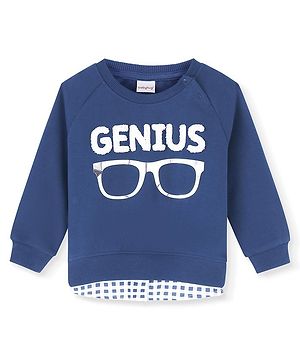 Babyhug 100% Cotton Knit Full Sleeves Overlap Sweatshirt with Foil and Embroidery Detailing - Blue