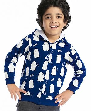 Babyhug Cotton Knit Full Sleeves Halloween Theme Sweatjacket - Navy Blue
