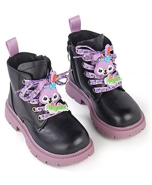 Oh! Pair Slip On Winter Boots with Lace Up Closure - Black & Purple