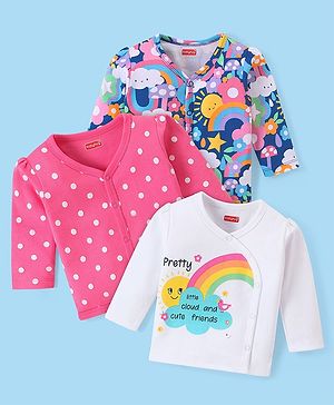Babyhug 100% Cotton Knit Full Sleeves Rainbow Printed Set Of Vests Pack Of 3 - Multicolor