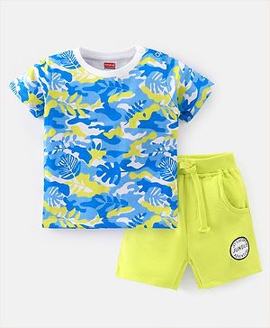 Babyhug Cotton Knit Half Sleeves T-Shirt & Shorts Set With Leafy Print - Multicolor