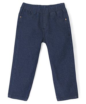 Babyhug Cotton Denim Washed Full Length Jeggings with Stretch - Navy  Blue