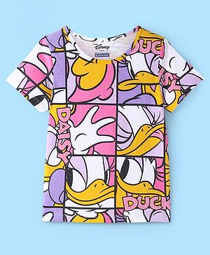 Pine Kids Disney Cotton Knit Half Sleeves T-Shirt with Daisy Duck Print - Multicolour