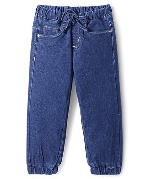 Babyhug Full Length Stretchable Denim Washed Joggers - Dark Blue
