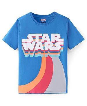 Pine Kids Marvel Cotton Knit Half Sleeves Front & Back Star Wars Graphic T-Shirt - Blue