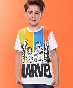 Pine Kids Marvel Cotton Knit Half Sleeves T-Shirt with Front & Back Avengers - Multicolour