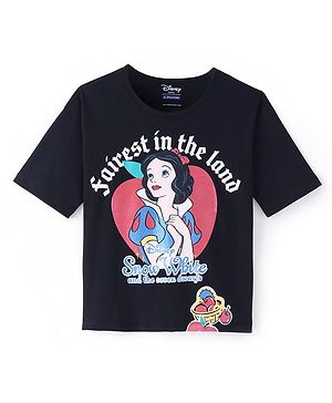 Pine Kids Disney Cotton Knit Half Sleeves T-Shirt With Front and Back Disney Princess Graphics - Black