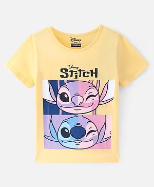 Pine kids Disney Cotton Knit Half Sleeves T-Shirt with Lilo & Stitch Graphics- Yellow