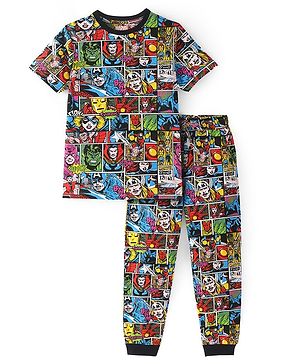 Pine Kids Marvel Cotton Knit Half Sleeves Night Suit With Avengers Comics Print - Multicolor