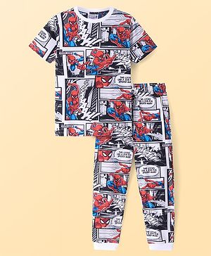 Pine Kids Marvel Single Jersey Knit Half Sleeve Night Suit with Spiderman Print - Multicolor