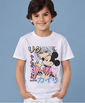 Pinekids Disney Cotton Knit Half Sleeves T-Shirt With Mickey Mouse Graphics -White