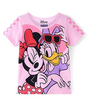 Pine Kids Disney Cotton Knit Half Sleeves T-Shirt With Minnie Mouse & Friends Front & Back Graphics - Pink