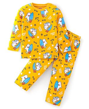Babyhug Cotton Knit Full Sleeves Night Suit with Dolphin Printed- Yellow