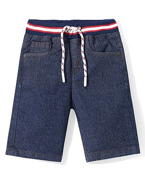 Babyhug Denim Knee Length Jamaican with Ribbed Waist - Dark Blue