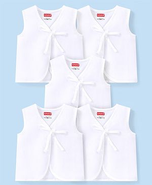Babyhug 100% Cotton Woven Sleeveless Jhablas Solid Colour Pack of 5 - White